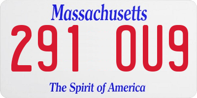 MA license plate 291OU9