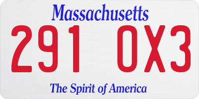 MA license plate 291OX3
