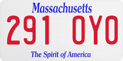MA license plate 291OY0