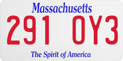 MA license plate 291OY3