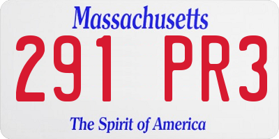 MA license plate 291PR3