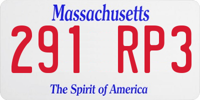MA license plate 291RP3
