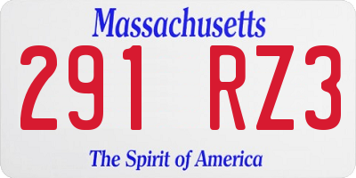 MA license plate 291RZ3