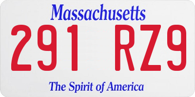 MA license plate 291RZ9