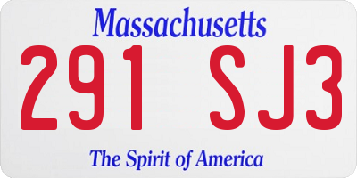 MA license plate 291SJ3