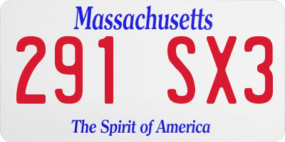 MA license plate 291SX3