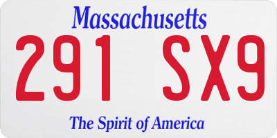 MA license plate 291SX9