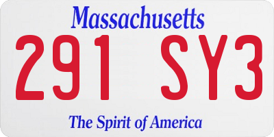 MA license plate 291SY3