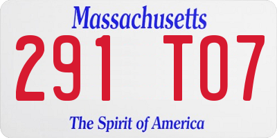MA license plate 291TO7