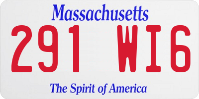 MA license plate 291WI6