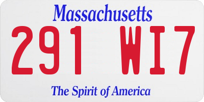 MA license plate 291WI7