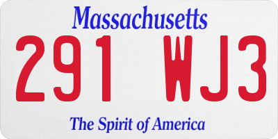 MA license plate 291WJ3
