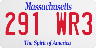 MA license plate 291WR3