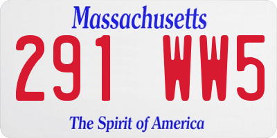 MA license plate 291WW5