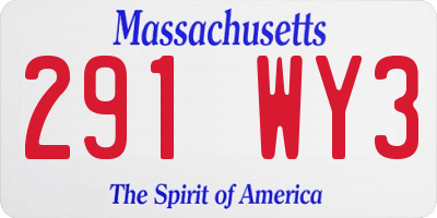 MA license plate 291WY3