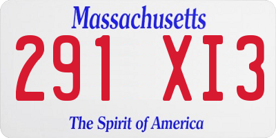MA license plate 291XI3