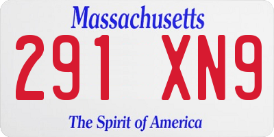 MA license plate 291XN9
