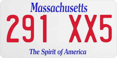 MA license plate 291XX5