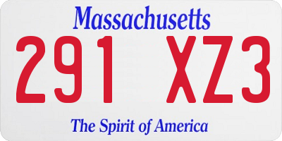 MA license plate 291XZ3