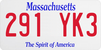 MA license plate 291YK3