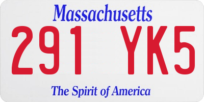 MA license plate 291YK5