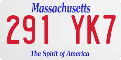 MA license plate 291YK7