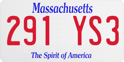 MA license plate 291YS3