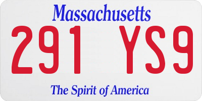 MA license plate 291YS9