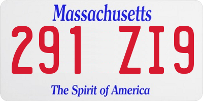 MA license plate 291ZI9