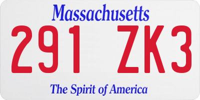 MA license plate 291ZK3