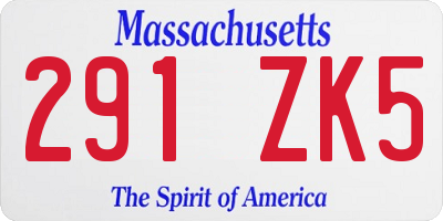MA license plate 291ZK5