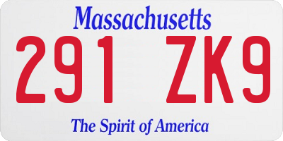 MA license plate 291ZK9