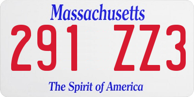 MA license plate 291ZZ3