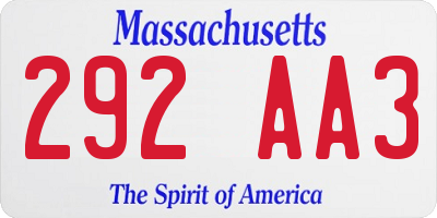 MA license plate 292AA3
