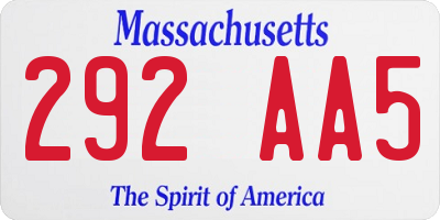 MA license plate 292AA5