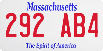 MA license plate 292AB4