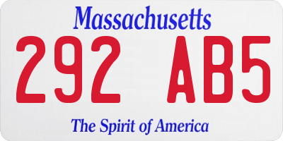 MA license plate 292AB5