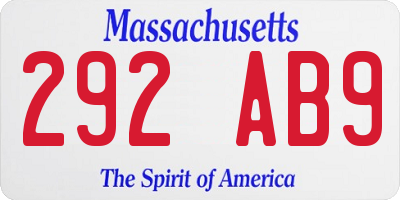 MA license plate 292AB9