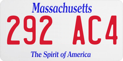 MA license plate 292AC4