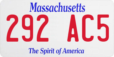 MA license plate 292AC5