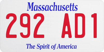 MA license plate 292AD1