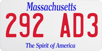 MA license plate 292AD3