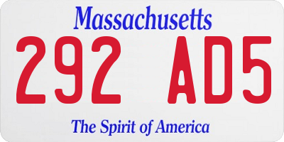 MA license plate 292AD5