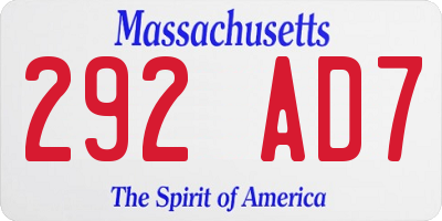 MA license plate 292AD7