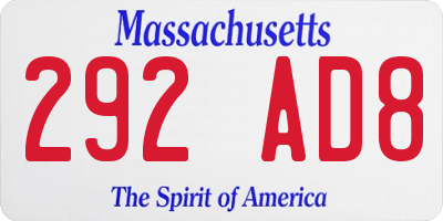 MA license plate 292AD8