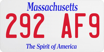 MA license plate 292AF9