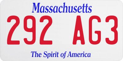 MA license plate 292AG3