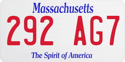 MA license plate 292AG7