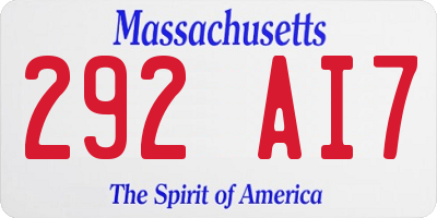 MA license plate 292AI7