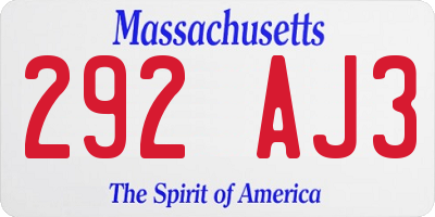 MA license plate 292AJ3
